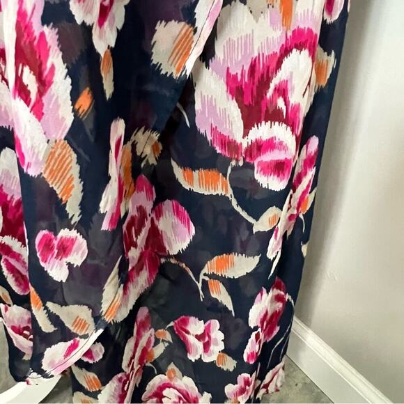 Band Of Gypsies Navy Blue and Pink Floral Maxi Wrap Dress- Size Small - Picture 7 of 14